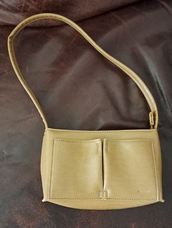 Mondani Handbags - Mondani Olive-Tan Simulated Leather Shoulder Bag with Front Pockets